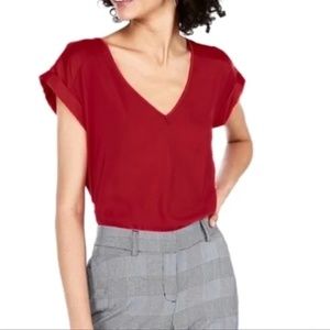 Express Wine Satin V-Neck Cap Sleeve Blouse | XS